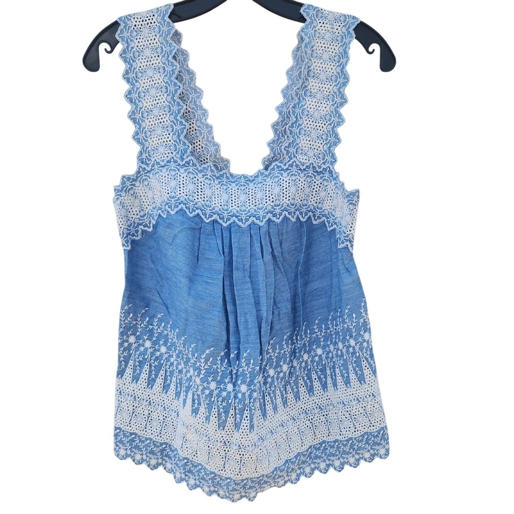 Gap Chambray Cottage Core Embroidered Coastal Coquette Preppy Eyelet Tank Xs